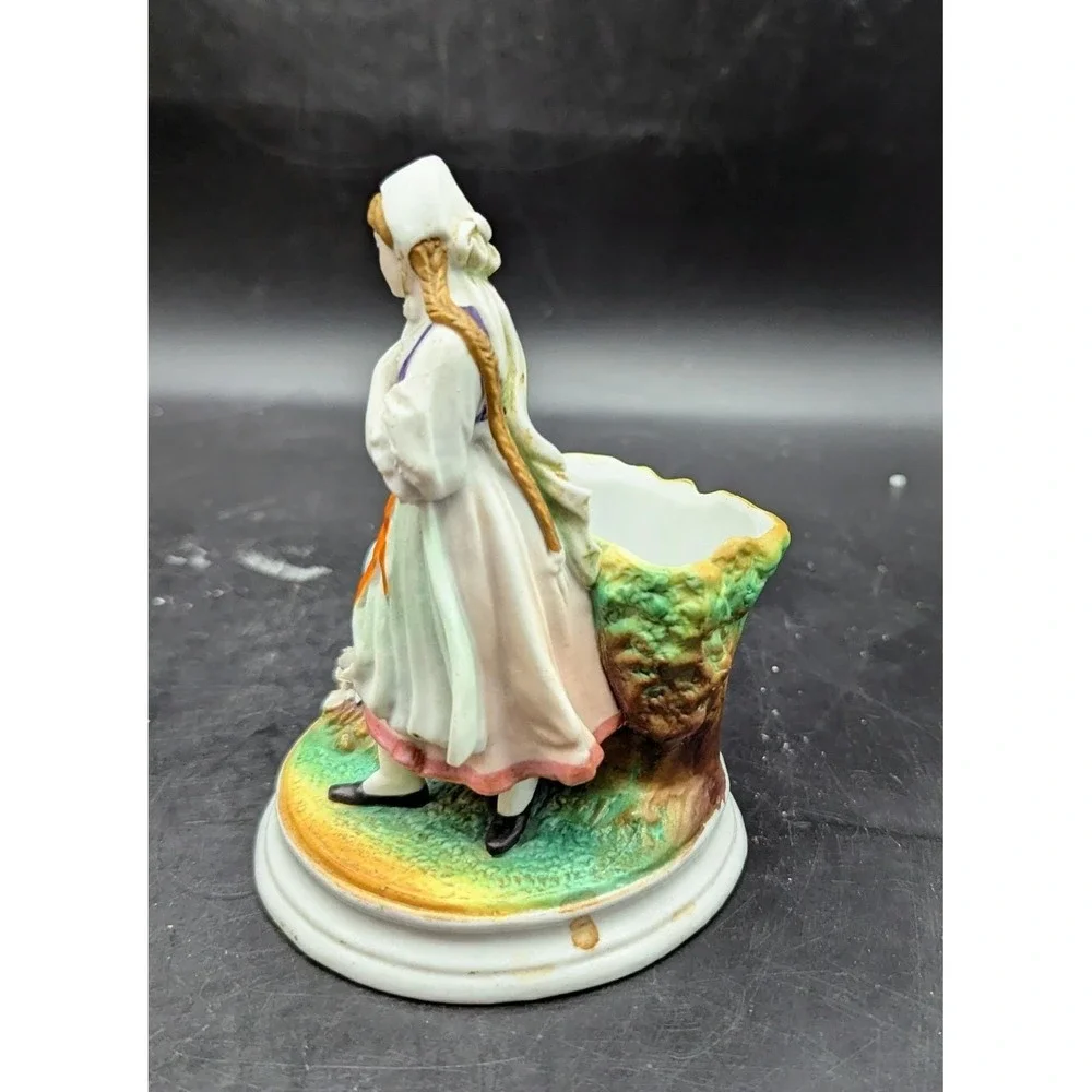 Antique Porcelain Lady With Watering Can Planter Spill Vase 6.5